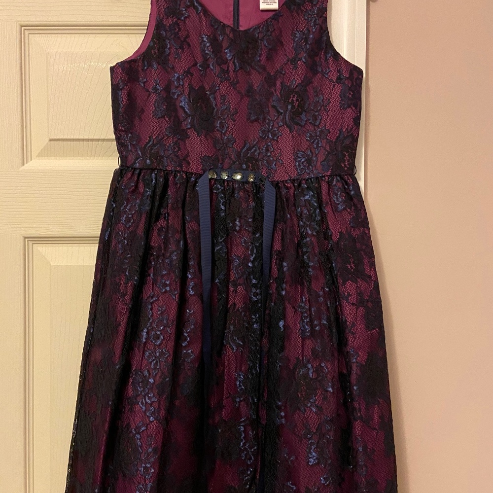 Beautiful purple dress with navy lace overlay